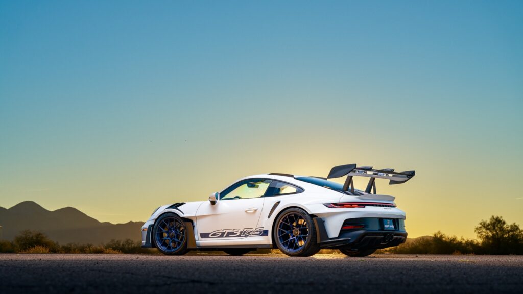 Porsche GT3 RS parked showing the rear spoiler