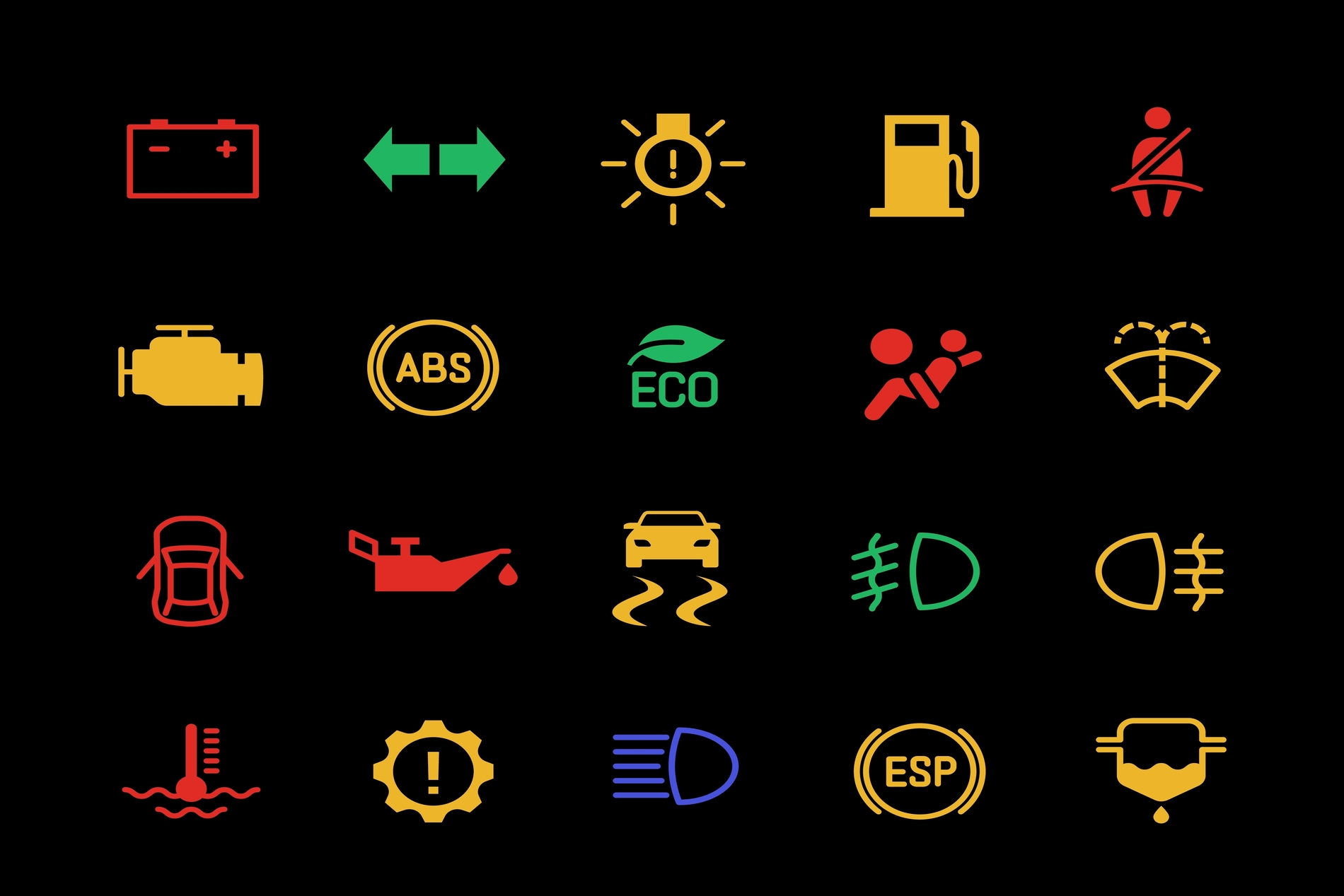 car dashboard warning lights color system
