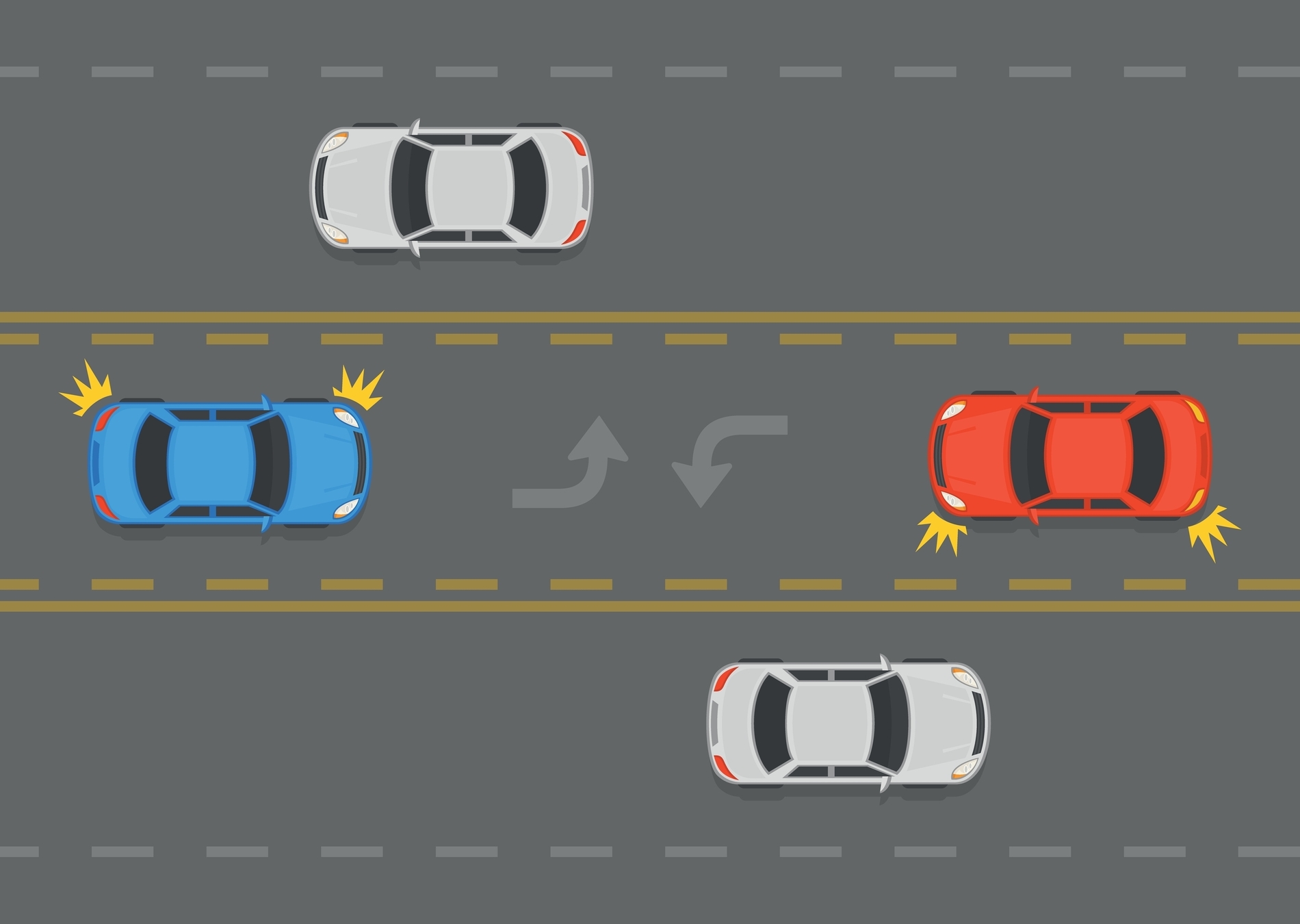Yellow lines around a two-way left-turn lane